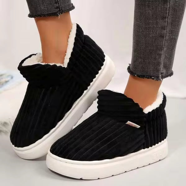 Women's Warm Slippers, Striped Couples, Cotton Shoes, Simple Cute Bag, Heel, Non-Slip Cushion