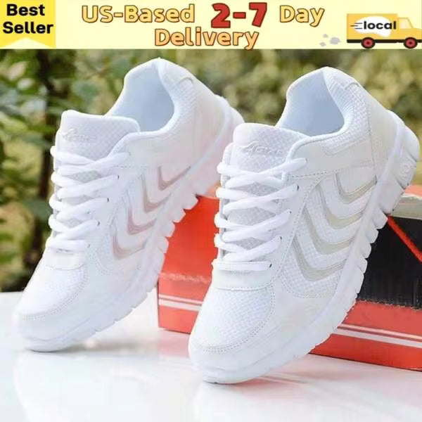 Women's Tenis Para Mujer,Women's Casual Sneakers - Women's Lightweight White Running Shoes, Breathable Lace-Up Low-Top Walking Training Shoes, Comfortable And Stylish Tennis Sneakers, Hiking Or Outdoor Sports Shoes
